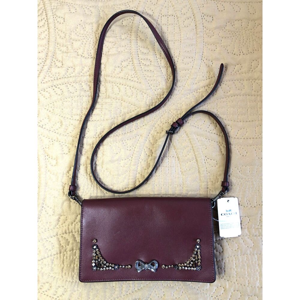 COACH x Selena Gomez Hayden Crossbody Clutch Bag 39313 Crystal Bow Wine Red RARE